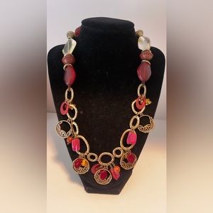 COLDWATER CREEK RED & ORANGE MIXED STONE LARGE LINK NECKLACE